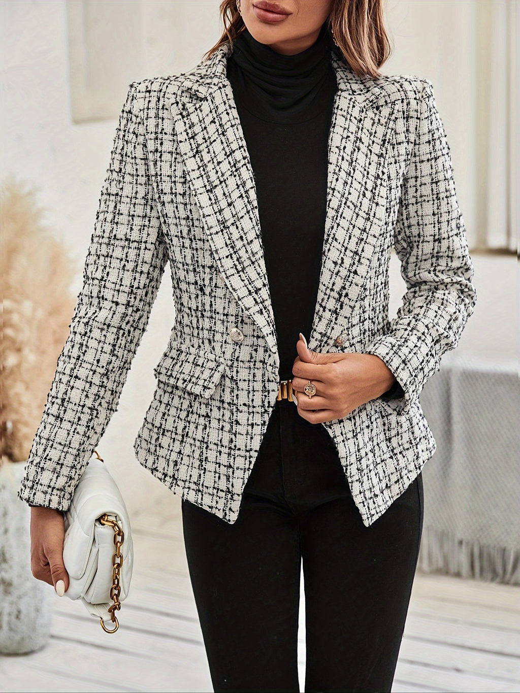 Eleganter Blazer mit Karomuster und Doppelknopfleiste
