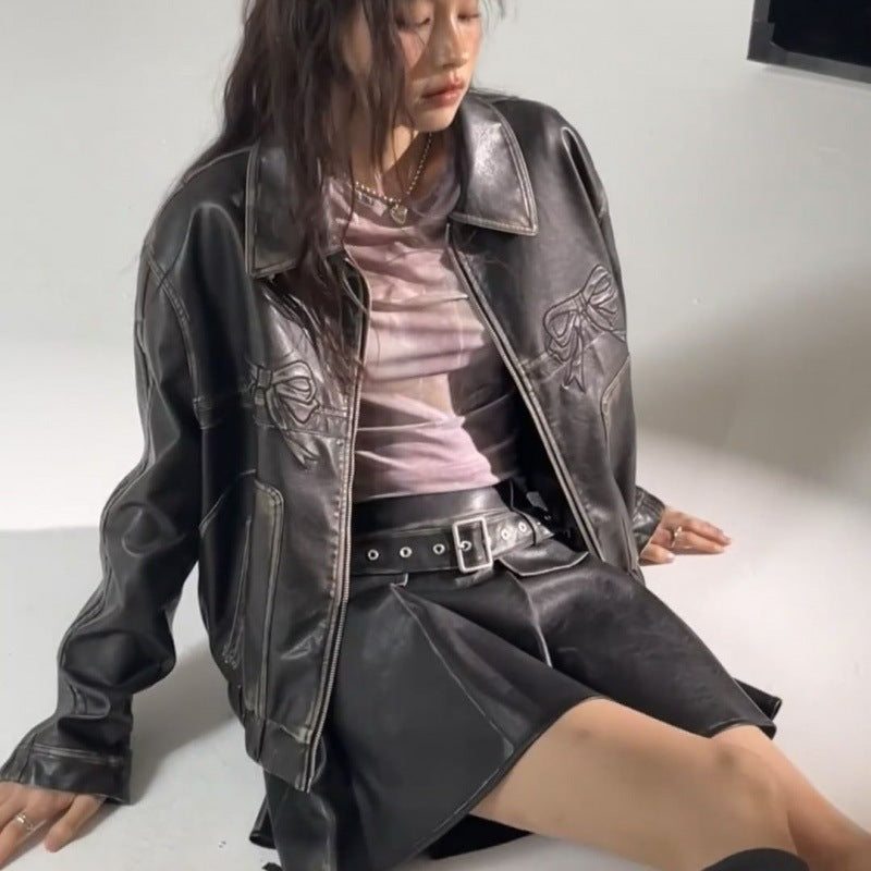 Bow Biker Lederjacke Damen