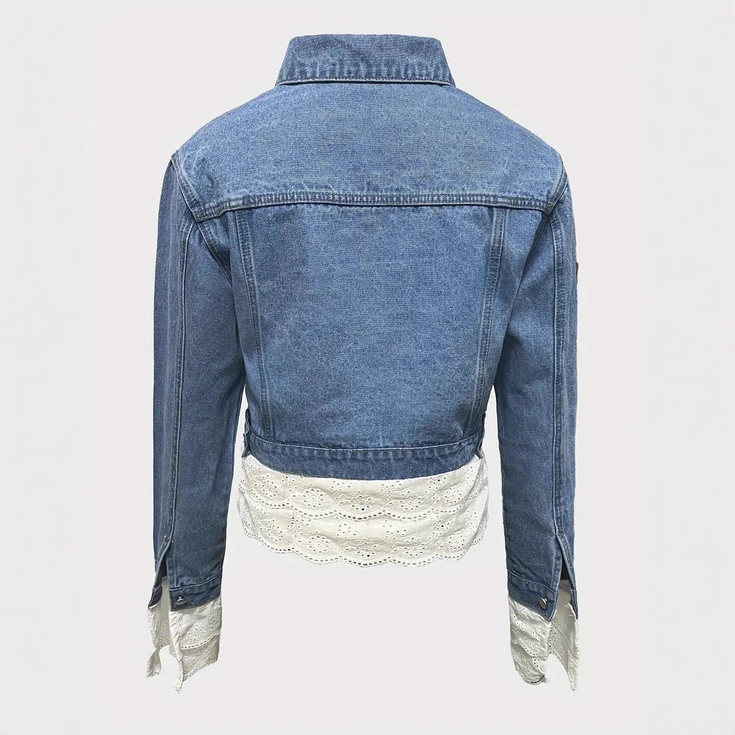 Damen-Denimjacke mit Spitzenstickerei