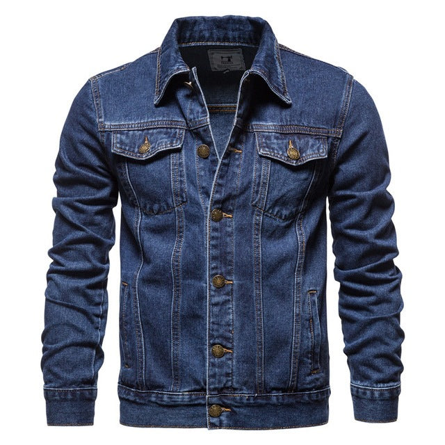Herren-Freizeitjacke, blaue Jeansjacke mit Revers, hochwertige Verarbeitung