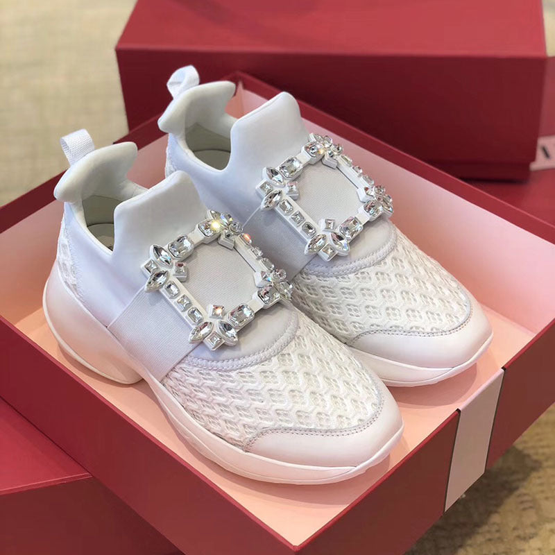 Damen-Daddy-Schuhe mit quadratischer Schnalle und Strasssteinen