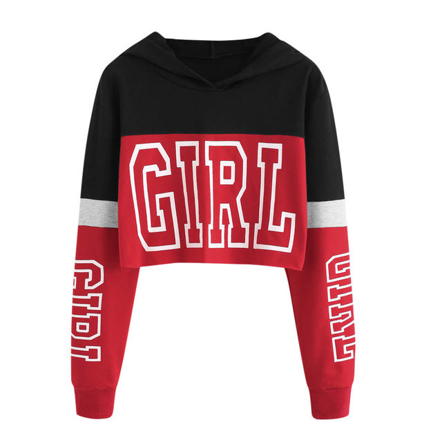 Crop Top Hoodie Sweatshirt Hoodies Damen Patchwork Lett