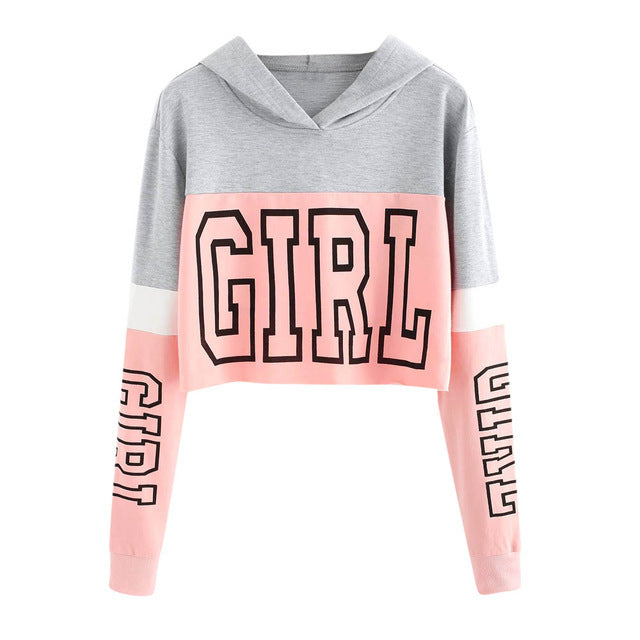 Crop Top Hoodie Sweatshirt Hoodies Damen Patchwork Lett