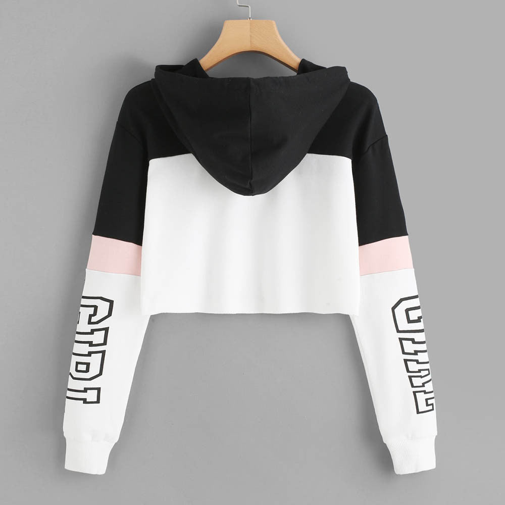 Crop Top Hoodie Sweatshirt Hoodies Damen Patchwork Lett