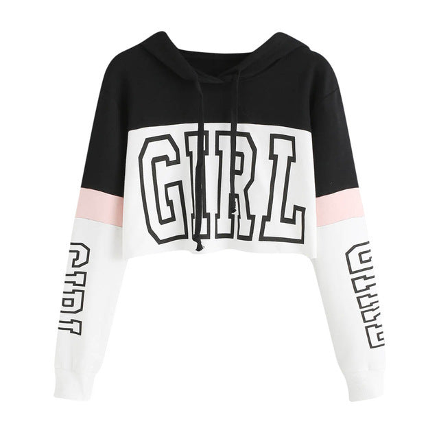 Crop Top Hoodie Sweatshirt Hoodies Damen Patchwork Lett