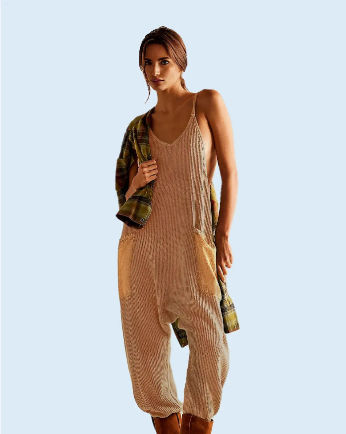 Einfarbige Freizeithose mit Hosenträgern für Damen