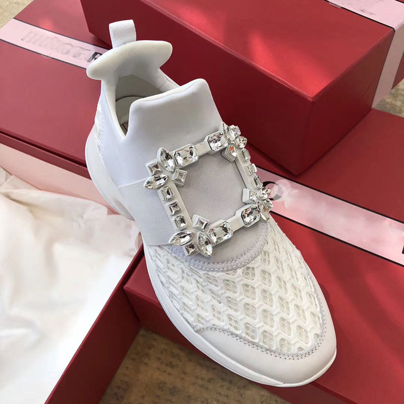 Damen-Daddy-Schuhe mit quadratischer Schnalle und Strasssteinen