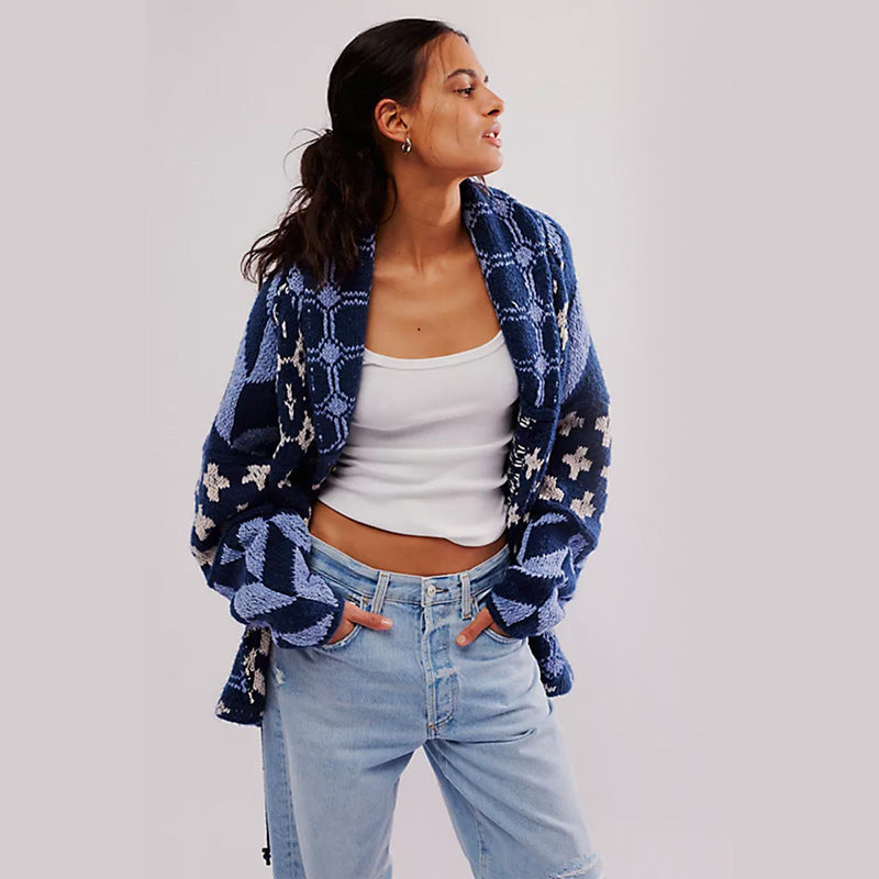 Strickpullover mit abstraktem Revers, locker geschnitten, langärmelig, Damen