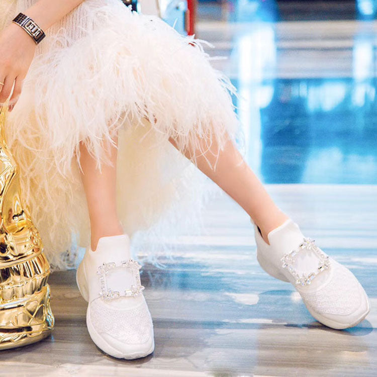 Damen-Daddy-Schuhe mit quadratischer Schnalle und Strasssteinen