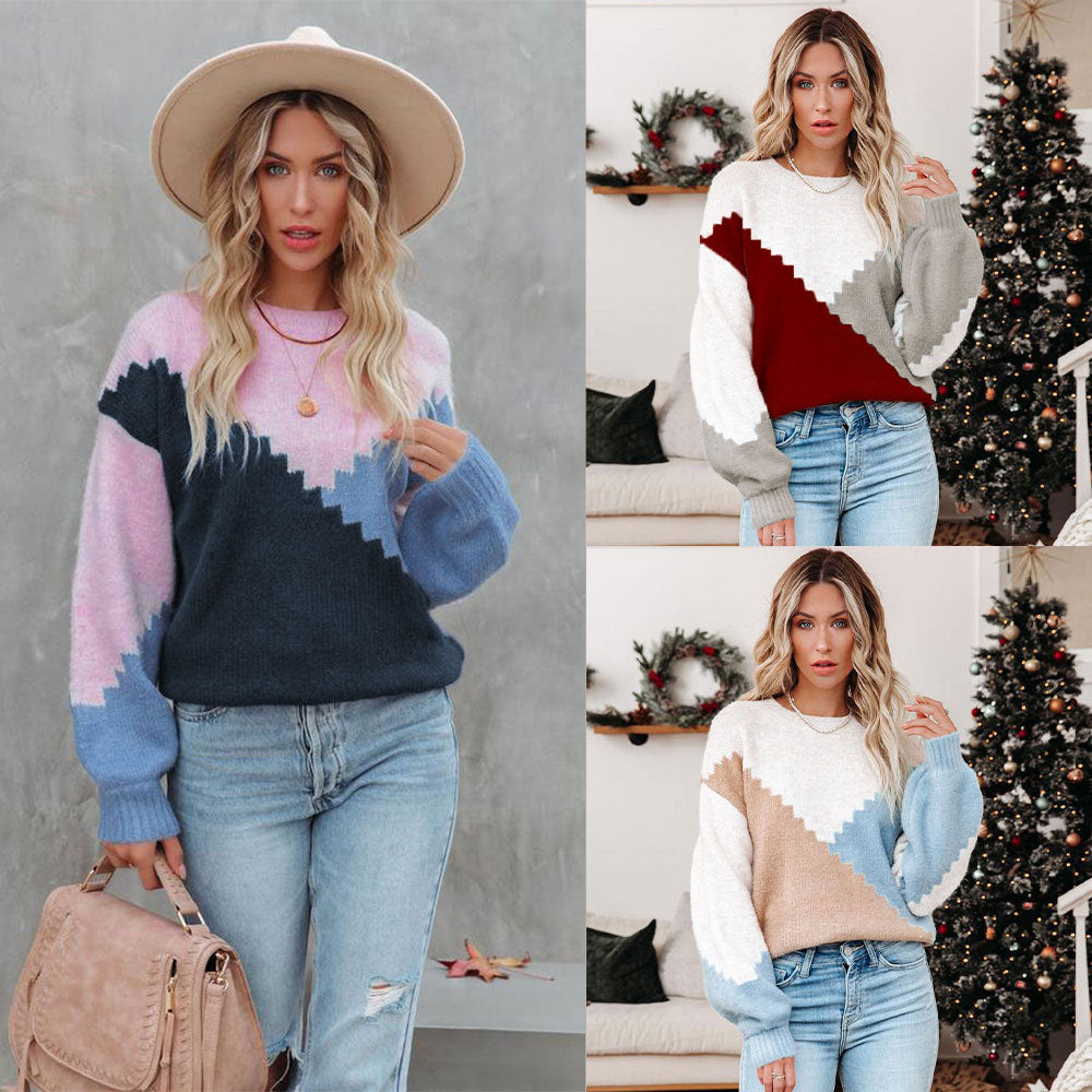 Neuer Damen-Pullover mit Rundhalsausschnitt, mehrfarbig, gestreift