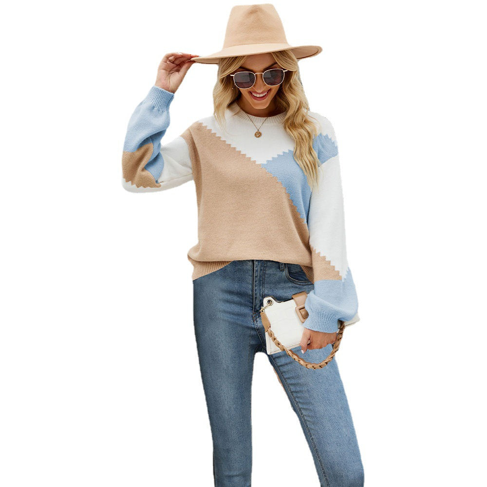 Neuer Damen-Pullover mit Rundhalsausschnitt, mehrfarbig, gestreift