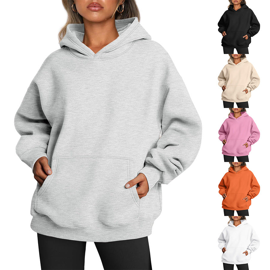 Oversized-Fleece-Hoodies für Damen, lockere Sweatshirts mit Tasche, langärmlige Pullover, Winter- und Herbstoutfits, Sportbekleidung