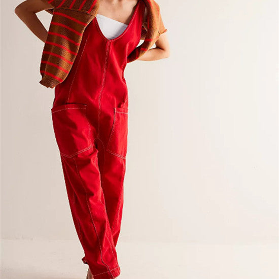 Einfarbige Freizeithose mit Hosenträgern für Damen