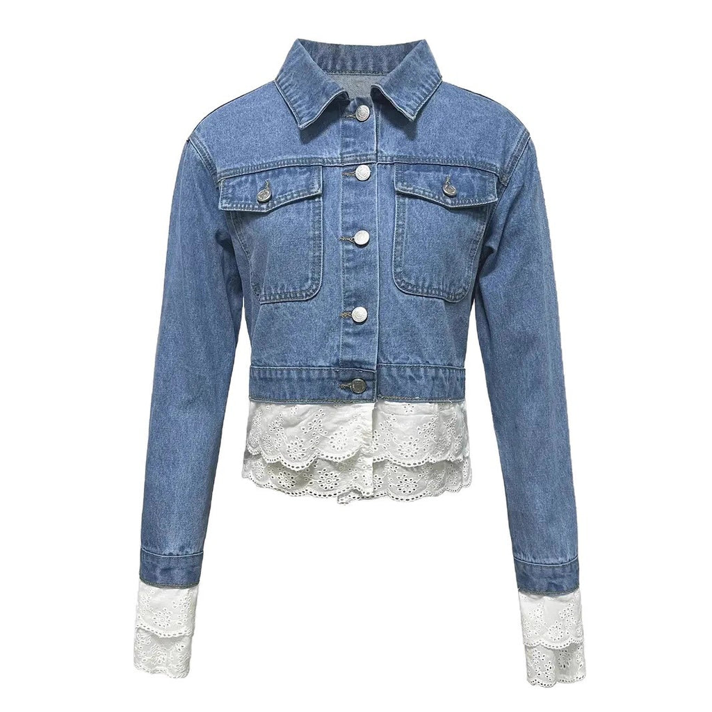 Damen-Denimjacke mit Spitzenstickerei
