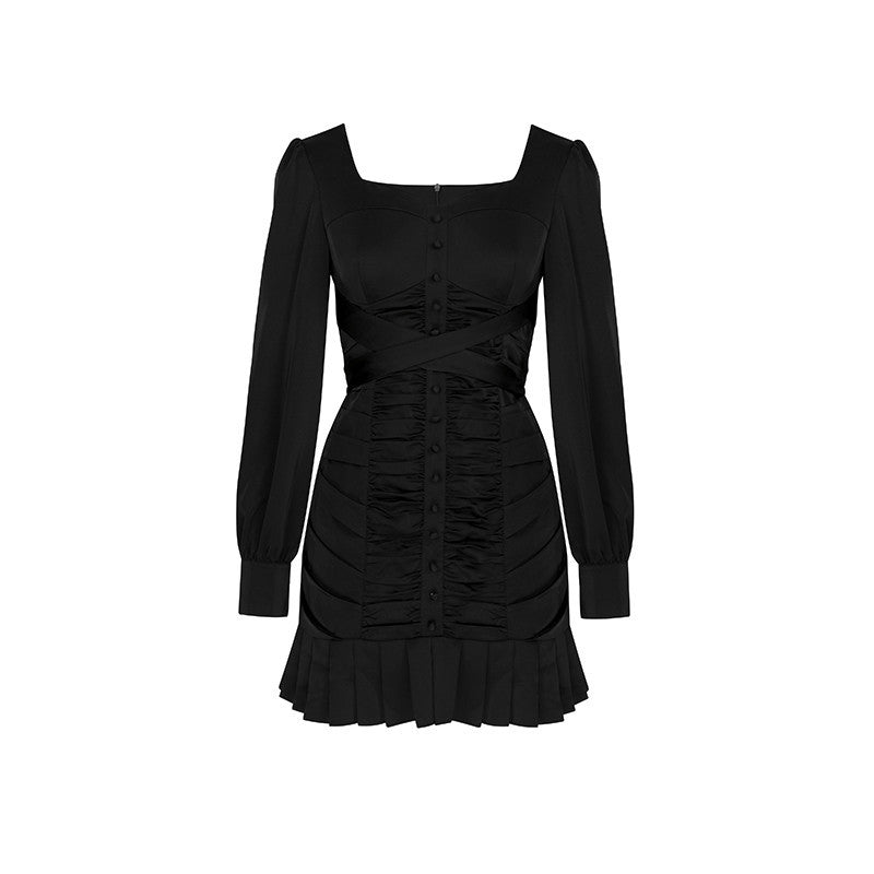 Puffärmelkleid für Damen, Herbst und Winter, figurschmeichelnd, Faltenrock