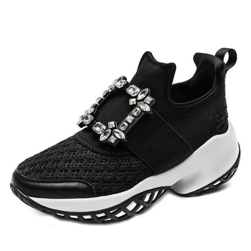 Damen-Daddy-Schuhe mit quadratischer Schnalle und Strasssteinen