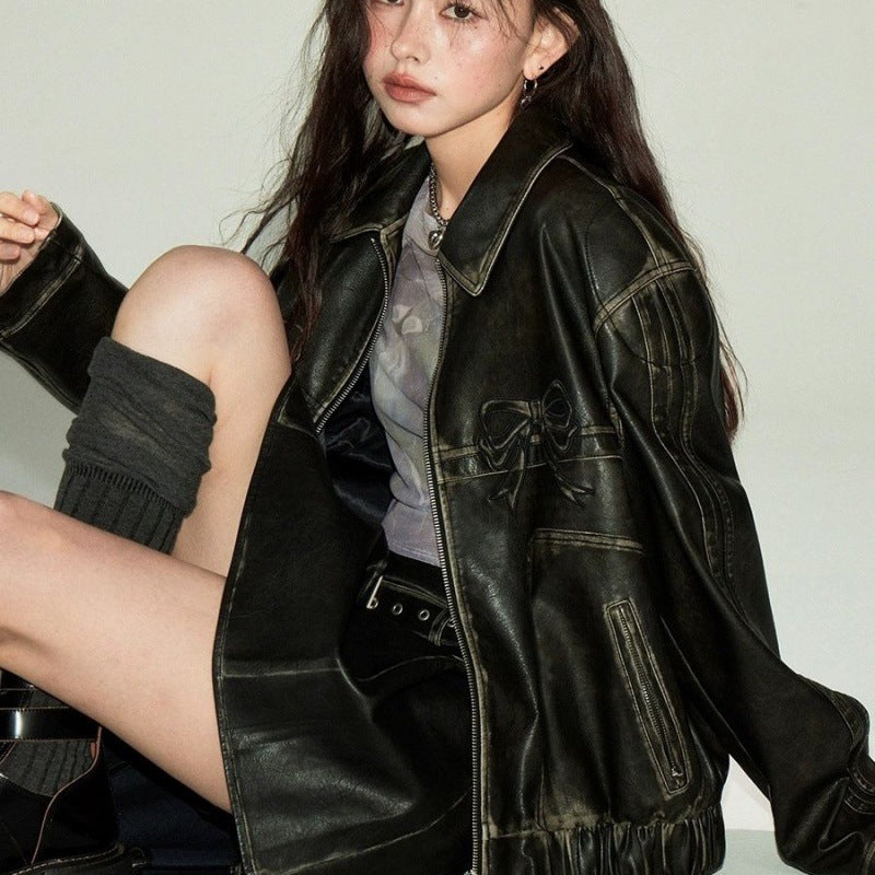 Bow Biker Lederjacke Damen