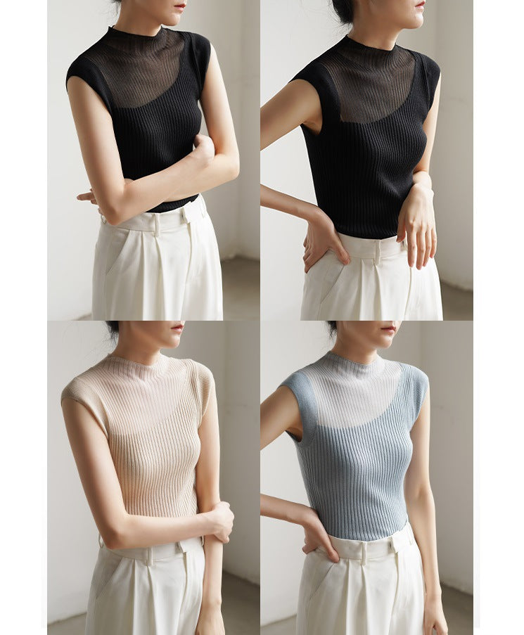 Transparente, farbverlaufende, ärmellose Strickware für Damen