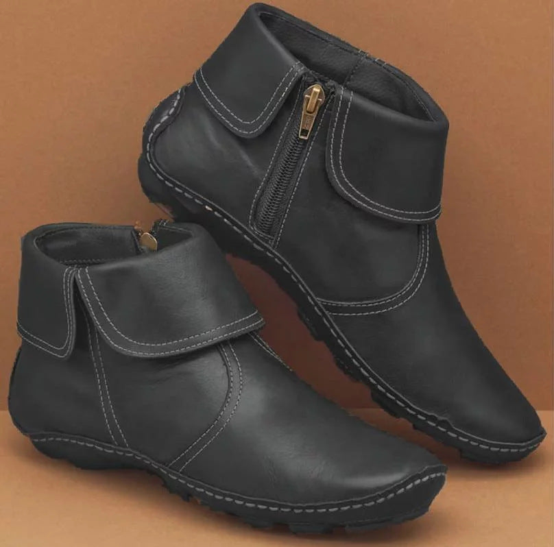 Damen-Ankle-Boots mit Reißverschluss, flache Schuhe