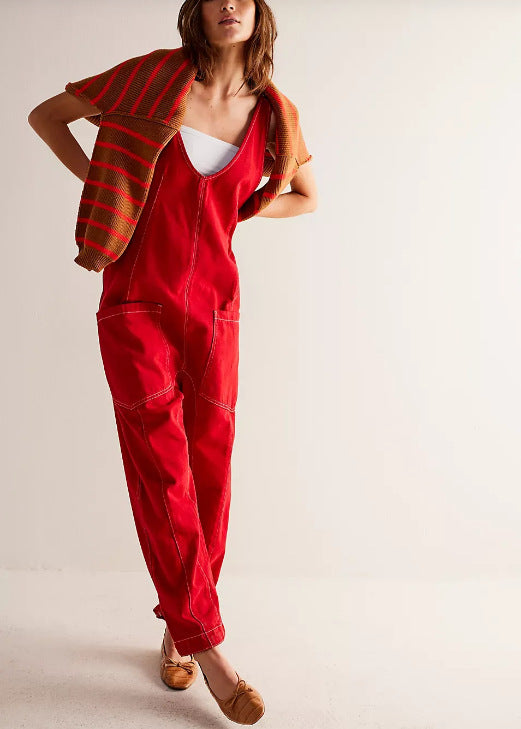 Einfarbige Freizeithose mit Hosenträgern für Damen