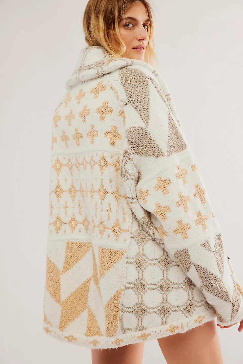 Strickpullover mit abstraktem Revers, locker geschnitten, langärmelig, Damen