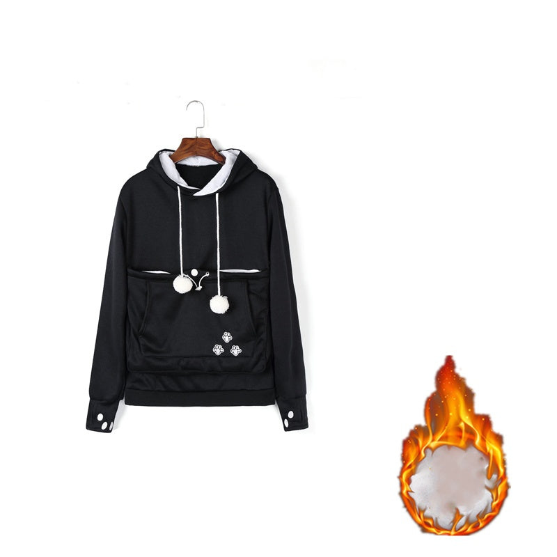 Kapuzenpullover mit Haustiertasche für Katzen, Winterkleidung für Damen