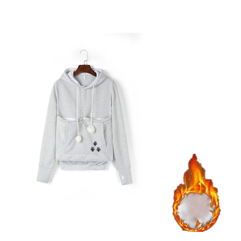 Kapuzenpullover mit Haustiertasche für Katzen, Winterkleidung für Damen