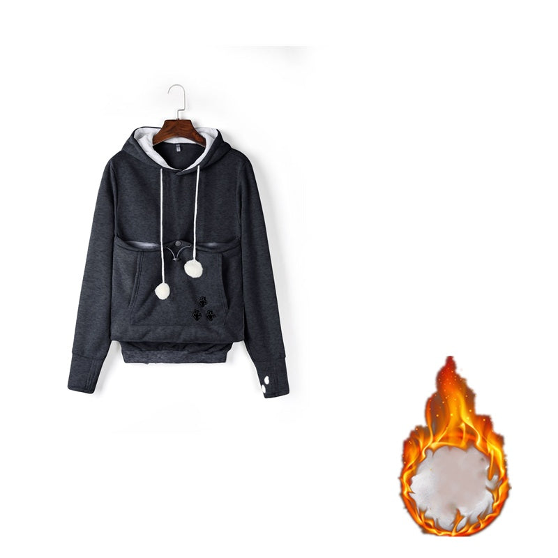 Kapuzenpullover mit Haustiertasche für Katzen, Winterkleidung für Damen