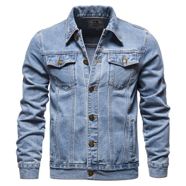 Herren-Freizeitjacke, blaue Jeansjacke mit Revers, hochwertige Verarbeitung