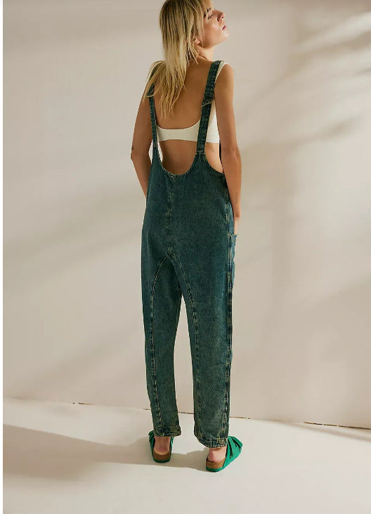 Einfarbige Freizeithose mit Hosenträgern für Damen