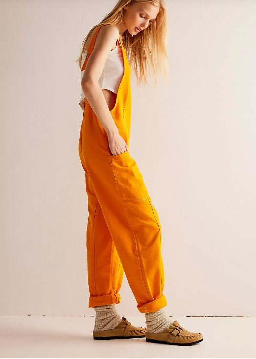 Einfarbige Freizeithose mit Hosenträgern für Damen