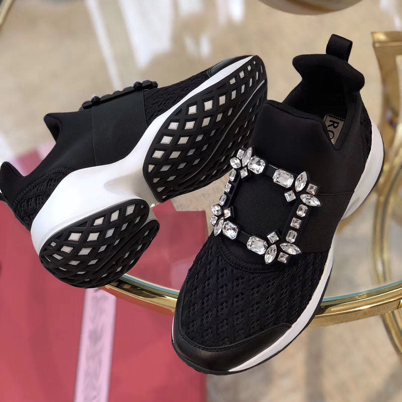 Damen-Daddy-Schuhe mit quadratischer Schnalle und Strasssteinen