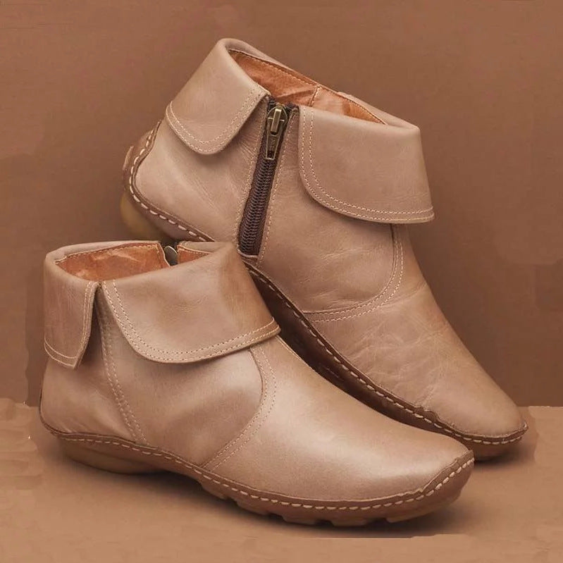 Damen-Ankle-Boots mit Reißverschluss, flache Schuhe