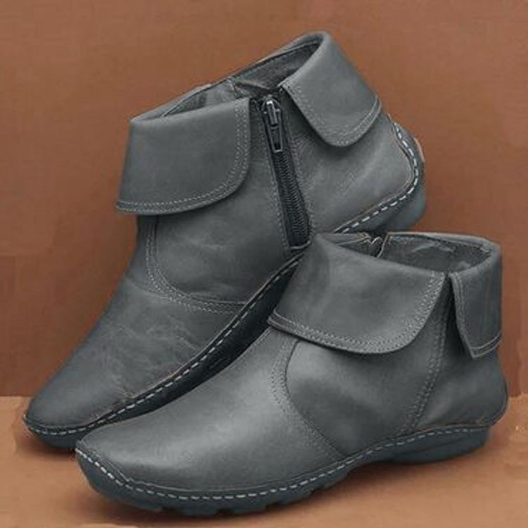 Damen-Ankle-Boots mit Reißverschluss, flache Schuhe