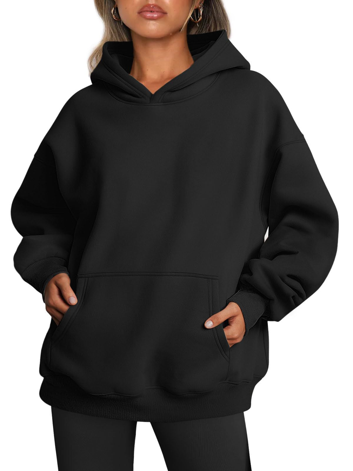 Oversized-Fleece-Hoodies für Damen, lockere Sweatshirts mit Tasche, langärmlige Pullover, Winter- und Herbstoutfits, Sportbekleidung