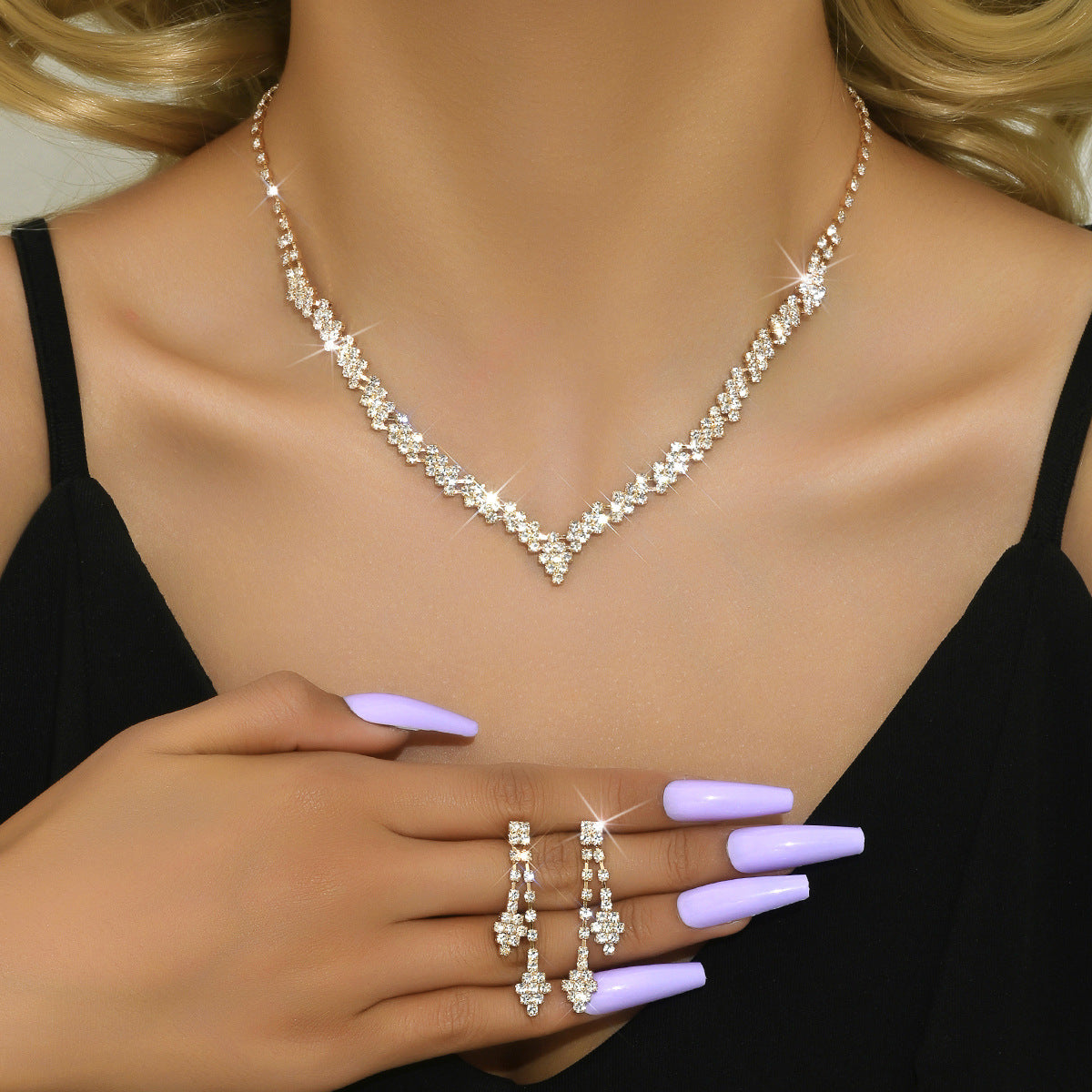 Brautschmuck, Hochzeitsschmuck, Haaraccessoires, Halskette und Ohrringe, Set für Damen