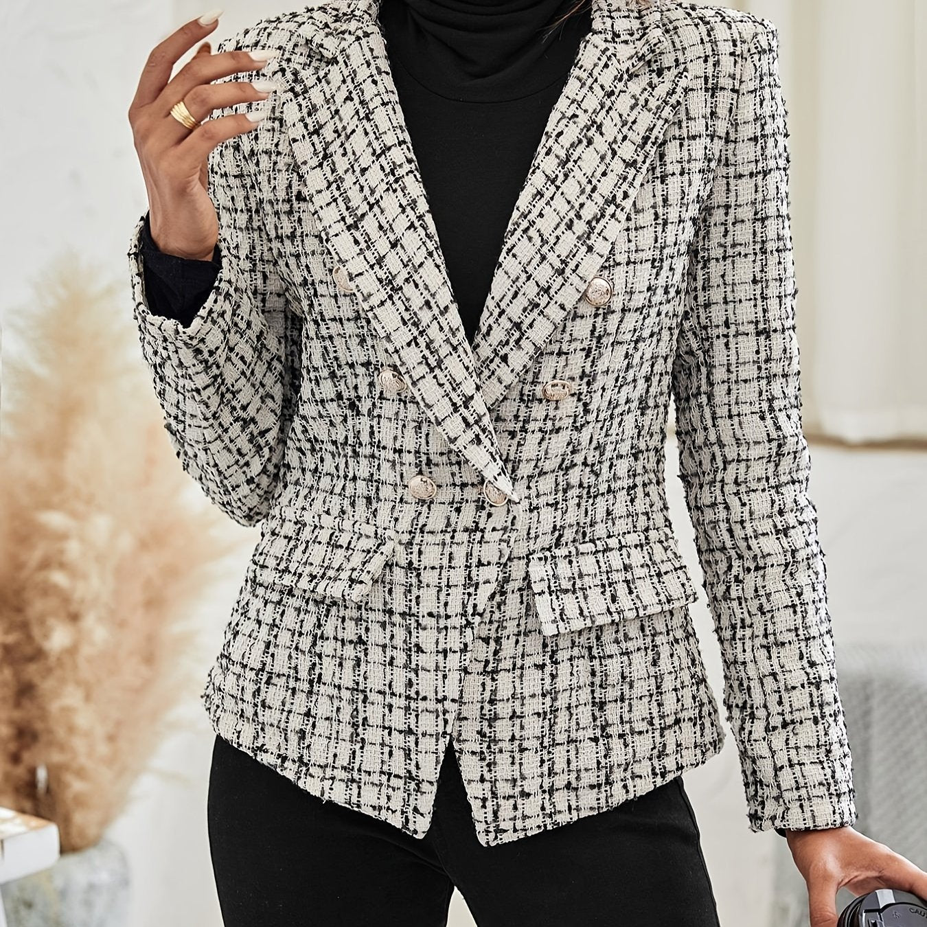 Eleganter Blazer mit Karomuster und Doppelknopfleiste