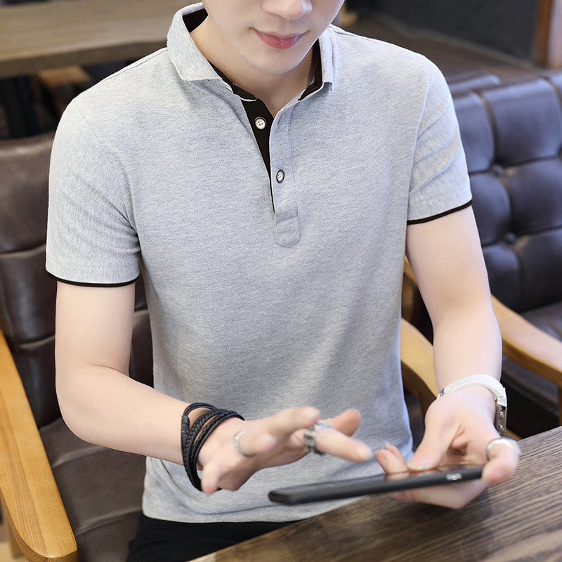 Poloshirt für Herren, lässiges Kurzarm-Poloshirt, Patchwork-T-Shirt mit Umlegekragen und Reißverschluss, Sommer-Herrenhemd-Oberteil