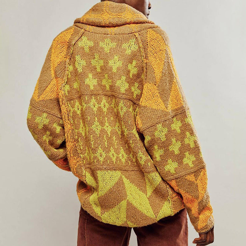 Strickpullover mit abstraktem Revers, locker geschnitten, langärmelig, Damen