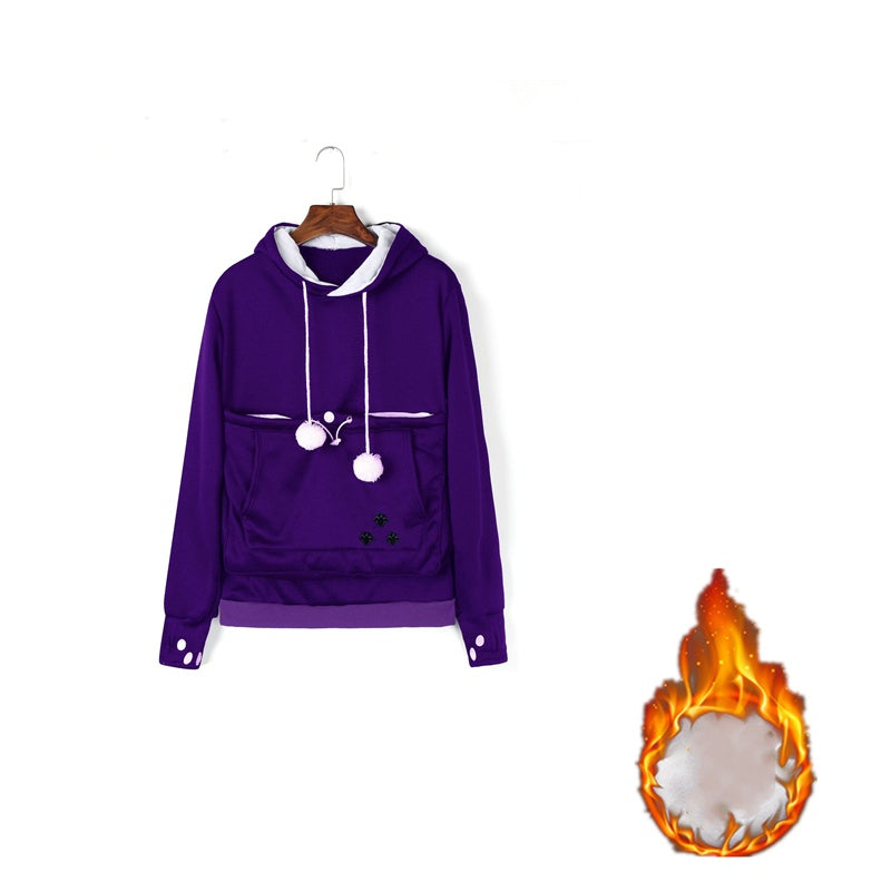 Kapuzenpullover mit Haustiertasche für Katzen, Winterkleidung für Damen