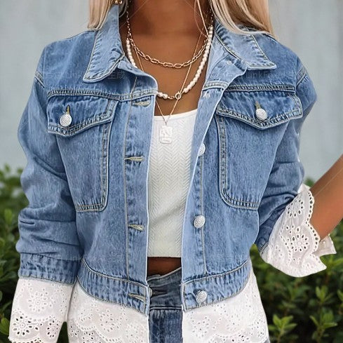 Damen-Denimjacke mit Spitzenstickerei