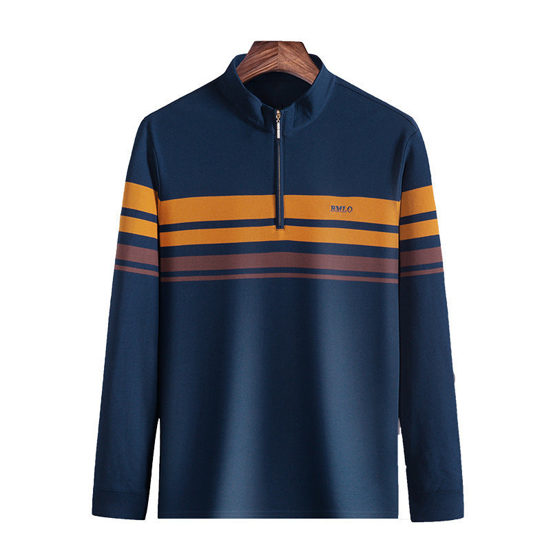 Herren-T-Shirts aus Baumwolle, Stehkragen, lange Ärmel