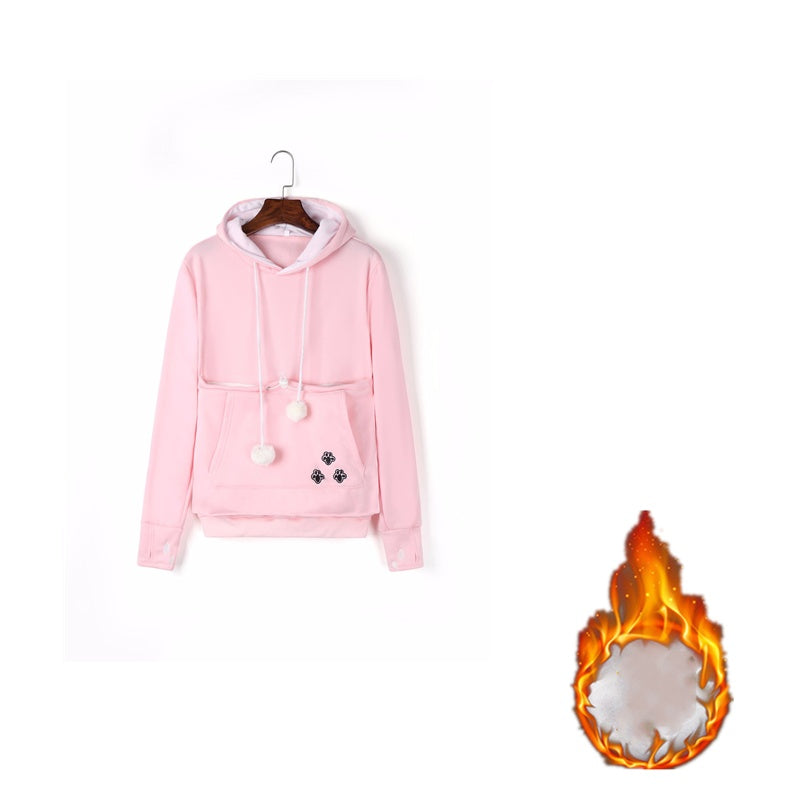 Kapuzenpullover mit Haustiertasche für Katzen, Winterkleidung für Damen