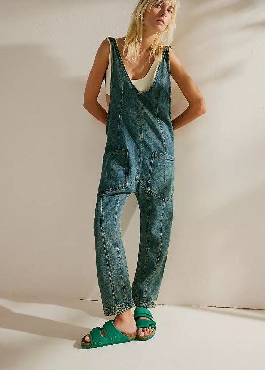 Einfarbige Freizeithose mit Hosenträgern für Damen